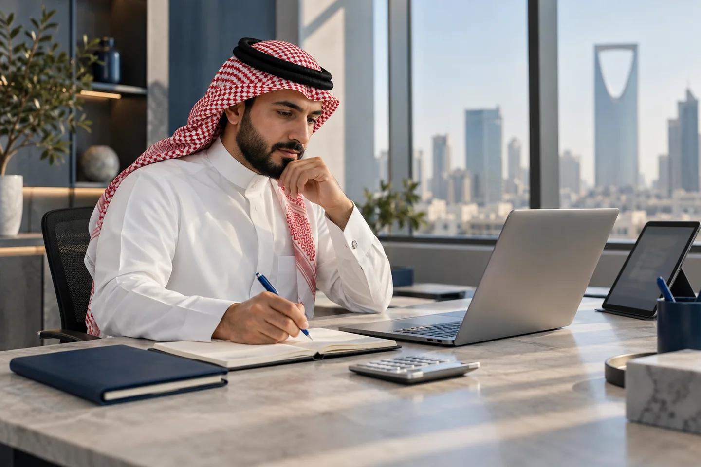 أدوات تخطيط مالي مرتبة على مكتب